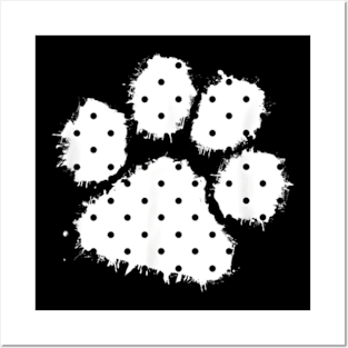 Cute Polka Dot Dog Paw Print White Black Splash Pet Month Posters and Art